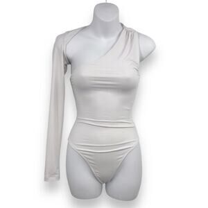 Bardot Londyn Cut Out Bodysuit XS Wraparound One Shoulder Bodycon Ruched Orchid